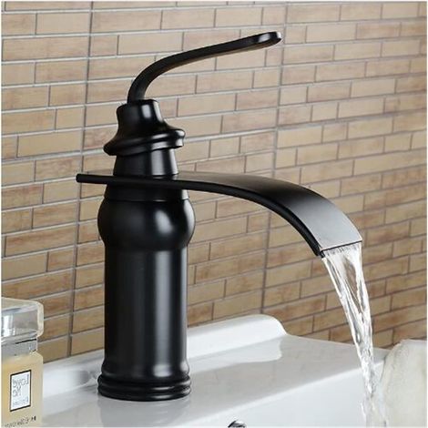 Bagno de Luxe Bacno Bacino Lavandino Rubinetto à Ottone Massiccio Olio Strofinato Bronzo Con Rosa d'oro Tap Cascata(Zwart) (1/5)