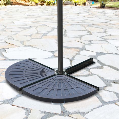 Ensemble de 2 poids pour pieds de parasol, modèle à plaque, semi-circulaire avec poignée, en résine et métal bronze, 66 x 47 x 4,2 cm, 30 kg (1/5)