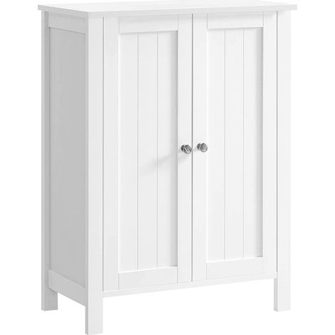 Vasagle – Meuble bas de salle de bain blanc 60 x 30 x 80 cm – 2 portes battantes – 2 étagères réglables en MDF – Kit anti-basculement inclus