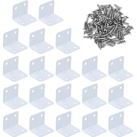 CCYKXA 20 Pièces Équerres de Fixation Équerre Angle en Acier Inoxydable 90 Degrés à Angle Droit avec 80 vis de fixationpour armoire de meubles de chaise en bois（blanc）