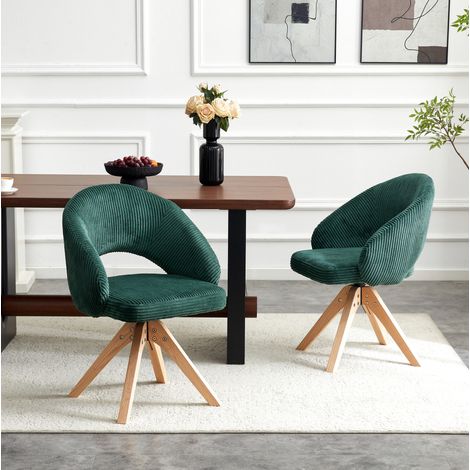 Silla giratoria de comedor en terciopelo verde oscuro y madera maciza, 360° silenciosa, juego de 2,46×49×84cm (1/5)