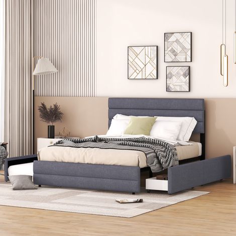 MEUBLIV Bett 140x200 cm Grau – mit Schubladen und Gästebett, ohne Matratze (1/5)