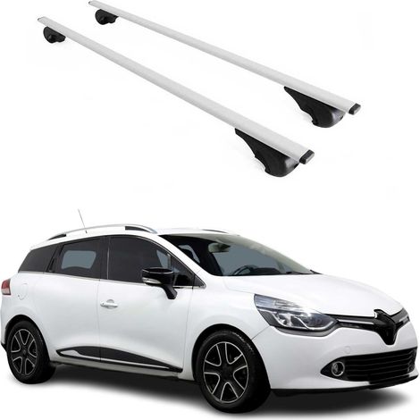 OMAC Barres de toit pour Renault Clio IV Grandtour 2012-2019 – TÜV / DIN 75302:2019 – Antivol inclus – Charge max 75 kg – 2 barres Argent (1/4)