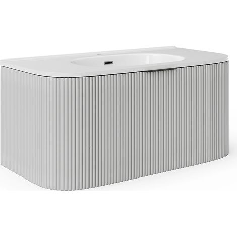 Meuble de salle de bain suspendu strié avec vasque à encastrer - Blanc mat - 100 cm - LOMERI (1/5)