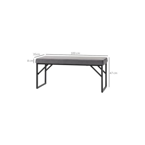 Banc rembourré aspect velours, banc d'assise, banc de lit, banc de coiffeuse, banc d'entrée pour salon, chambre, gris foncé, 115x46x49 cm (1/5)