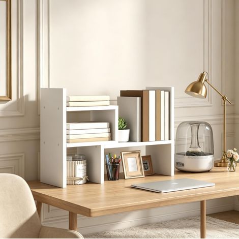 Scaffale da scrivania modulare a 2 pezzi in MDF melaminico bianco OKWISH (1/5)