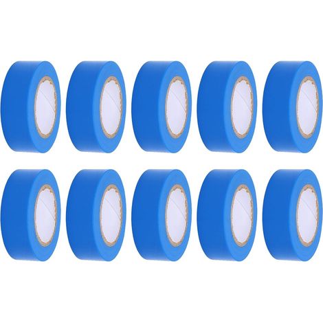 10 rouleaux de ruban électrique imperméable à l'eau en PVC pour usage intérieur et extérieur, isolé, ignifuge, 20 mm de largeur, 10 m de longueur, bleu (1/5)