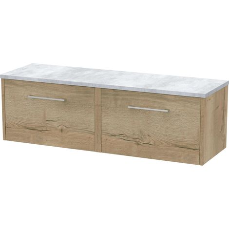 Winshill Contemporary Wall Hung Vanity Unit with Laminate Worktop, Light Oak, 1200mm