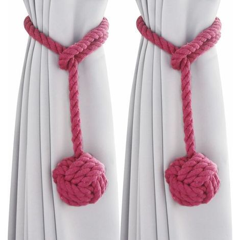Lot de 2 embrasses pour rideaux en coton tricoté à la main – accessoires décoratifs chambre à coucher – couleur rose rouge (1/5)