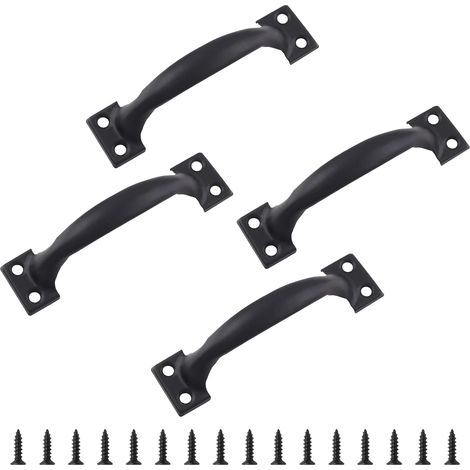 Poignée de porte en fonte ancienne de 98mm,solide, poignée de porte, poignée de porte de porte de grange, extérieur, garage, armoire, noir 4pcs