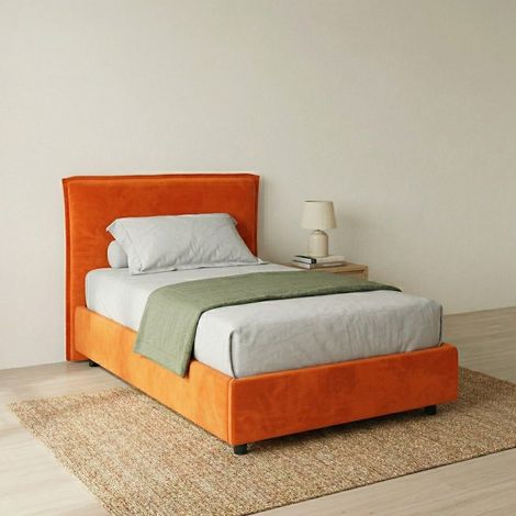 Cama Individual Brozolo, Colchón Incluido, Desenfundable Made in Italy, Con Cajón, Naranja (1/5)