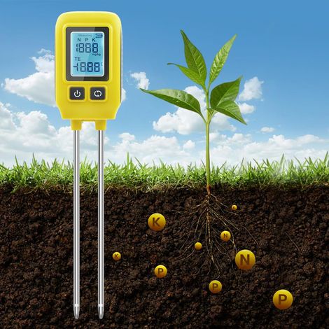 Mcbazel Soil Meter, Instrument de Mesure du Sol 4 en 1, Détecteur d'Éléments Traces P/N/K, Détection de la Santé des Plantes Vertes pour le Nitrogène/Phosphore/Potassium/Température (1/5)