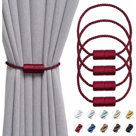 Set mit 4 handgefertigten, 40,6 cm langen magnetischen Gardinenhaltern mit seitlicher Kordel für Gardinen in Wohn- und Büroräumen (weinrot) (1/4)