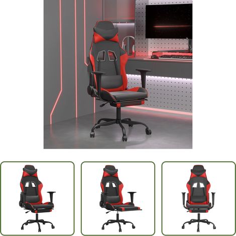 Massagestuhl -  Gaming-Stuhl mit Massage & Fußstütze Schwarz & Rot Kunstleder (1/5)