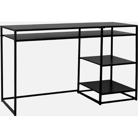Escritorio de metal negro con 2 estanterías, 120cm (1/5)