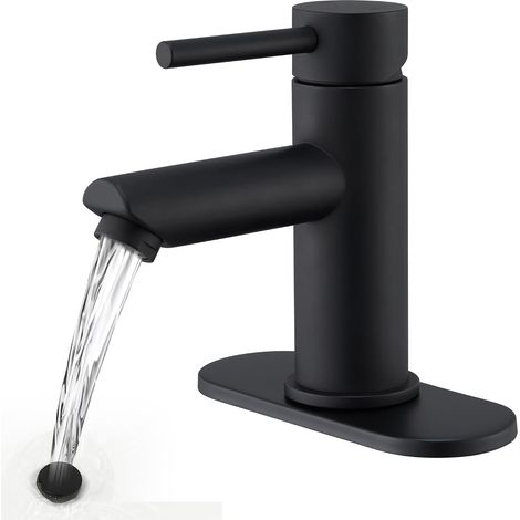 Robinet de lavabo - Robinet de salle de bain - Monocommande 1/3 trous - Bonde de vidange escamotable avec trop-plein - Noir industriel (1/3)