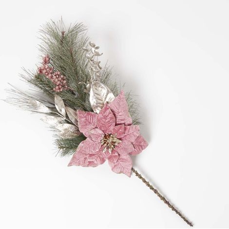 HOMESCAPES Pink & Green Poinsettia Christmas Swag, 71 cm (1/4)