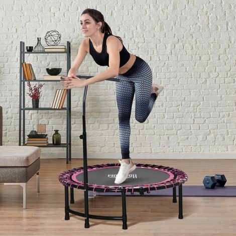 Mini Round Steel Frame Trampoline w/ Adjustable Handle, Pink