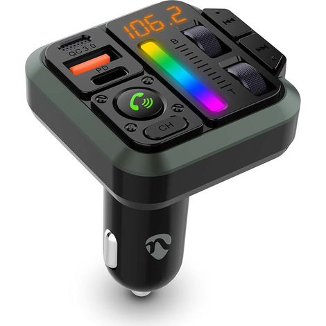 Nedis Kfz Audio FM Transmitter / Fest / Freisprechfunktion / 1.00  / Amber Screen / Bluetooth® / PD 18 W / PD 20 W / Schnellladung / Bass Boost / Google Assistant / Siri / Schwarz