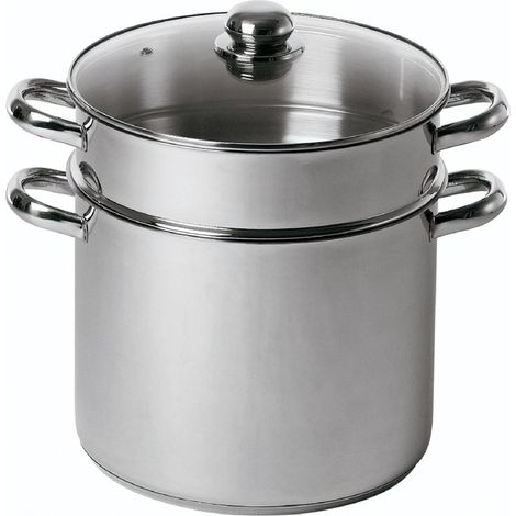Combiné Traiteur Couscoussier Forme Droite - Acier Inox - Couvercle Verre - Tous Feux dont Induction - Triple Fond Diffuseur - Ø20cm, 5,8L (1/5)