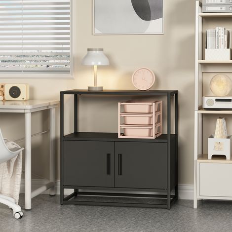 Armario de oficina Hailuoto 2 puertas acero 82x80x40cm - Negro [en.casa]