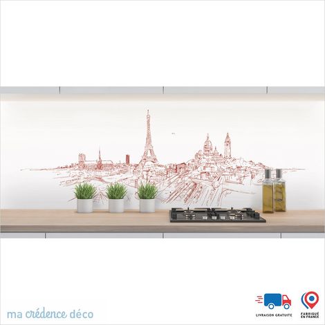 Crédence : Dessin Paris 1 - Couleur Rouge carmin - Alu composite - 120 - 60 (1/3)
