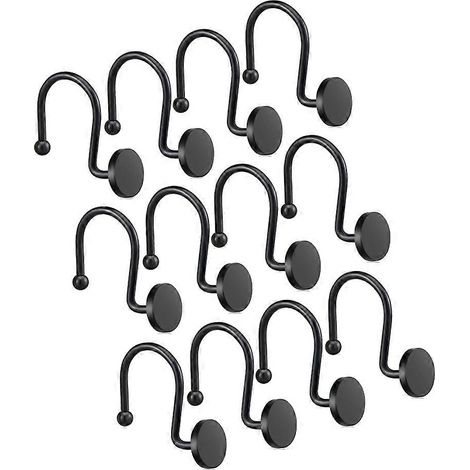 Crochets de rideau de douche dorés, anneaux de douche antirouille pour salle de bain, crochets de douche en métal pour tringle à rideau de douche, lot de 12 noirs (1/5)