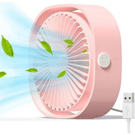 Ventilateur USB - Mini Ventilateur Bureau - 3 Vitesses - 20 dB - Pivotant 360° - Rose - 1 Pièce (1/4)