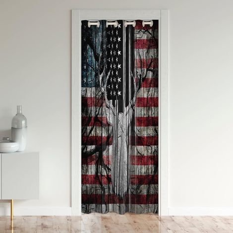 Américains Drapeau Rideau De Porte 106 x 203 Cm Cute Cerf Rideau Occultant Rideaux Cerf Chasse Bois De Western Ferme Rouge Bleu Rideaux Interieur Salon Chambre Décor Exterieur D'entrée - 106L X 203H c (1/5)