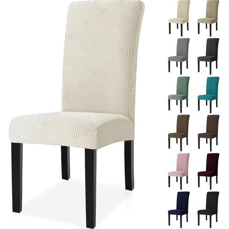 Stuhlhussen 2er Set, Stretch Hussen für Stühle, abnehmbar, waschbar, universell, für Esszimmer, Küche, Hotel, Bankett, Creme (1/5)