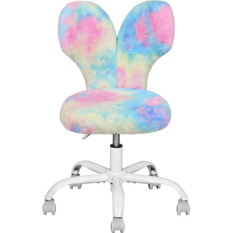 WOLTU Sedia da Scrivania per Bambini in Pelliccia Sedia per Bambini Girevole Regolabile a Farfalla Sedia da Studio per Cameretta, Blu Multicolore
