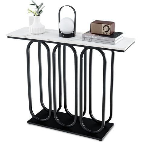 Costway – Table console en faux marbre – Design ovale moderne – Cadre en métal noir – Kit anti-basculement inclus – Dimensions 100 x 30 x 80 cm (1/5)