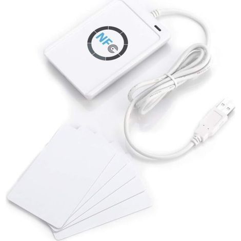 Lecteur NFC RFID, ACR122U Lecteur de Cartes Lecteur de Cartes à Puce NFC RFID Intelligent Lecteur RFID ISO 14443A/B avec Logiciel Gratuit en Blanc (1/5)