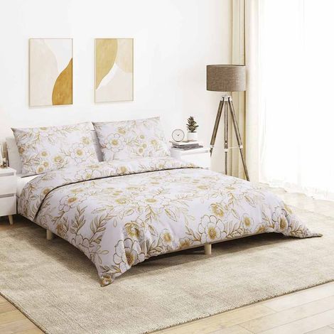 Parure de lit blanche et marron 225x220 cm en coton (1/5)