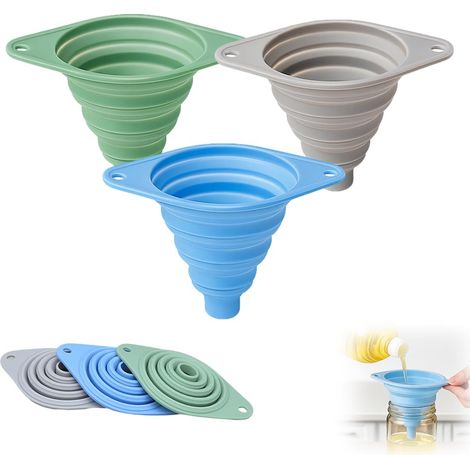 Lot de 3 entonnoirs de cuisine – Entonnoirs pliables en silicone alimentaire, pour remplir d'eau ou de petites bouteilles, faciles à nettoyer et peu encombrants. (1/5)