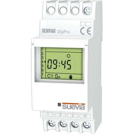 Suevia Zeitschaltuhr für Hutschiene DigiPro 1 Wechsler 16 A 250 V/AC Tagesprogramm, Wochenprogramm,