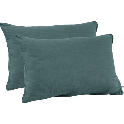 Lot 2 taies oreillers 50x70 double gaze de coton bleu canard - PEPA 2 (1/5)