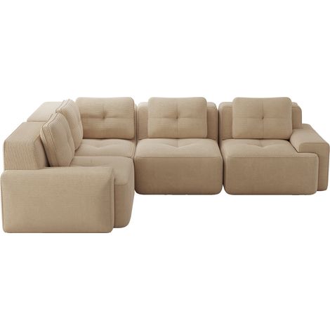 Modulares Ecksofa aus beigem Kordvelours, ohne Montage, 295 x 206 x 69 cm (1/5)