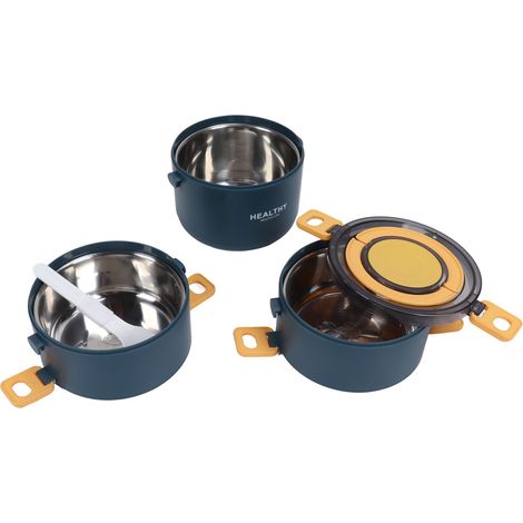 Boîte-repas isotherme 2200ml 3 compartiments démontables en acier inoxydable 304 portable bleue (1/5)