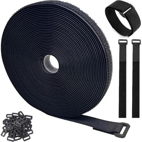 10 m x 2 cm Attache Câble avec 50 Boucles, Sangles de Noires Réutilisables, pour Câbles Organiser, Tuyaux - (1/5)