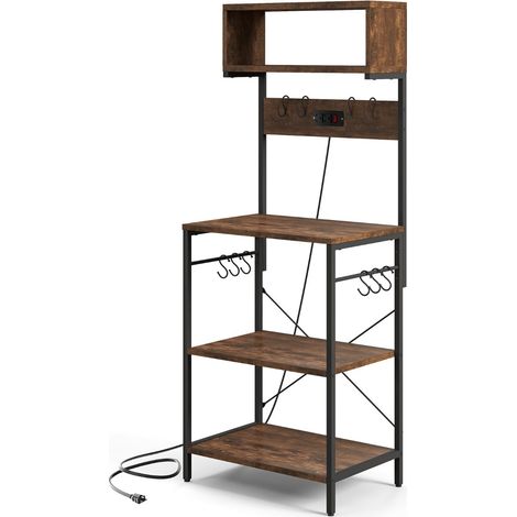 Mensola da cucina supporto per microonde 60 x 42 x 153 cm 10 ganci rimovibili stile rustico legno ingegnerizzato marrone 200014768