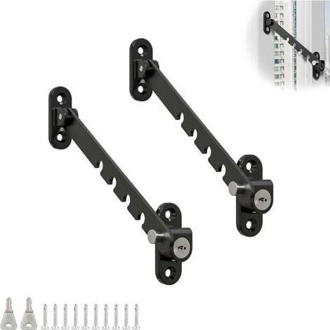 Limiteur de Fenêtre, 2 Pièces Verrouillable Entrebailleur Fenetre, Bloque Fenetre Ouverte en Acier Inoxydable, Réglable à Plusieurs Niveaux, pour la Plupart des Fenêtres (1/5)