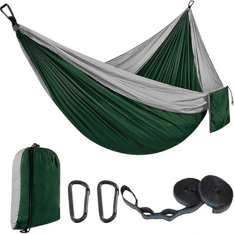 Filiyano-Hamac de camping et de voyage 270 x 140 cm, ultraléger, portable et respirant, idéal pour le jardin ou la plage. Vert foncé. (1/4)