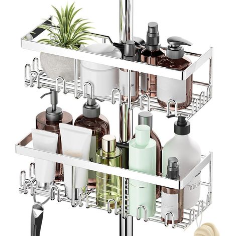 Étagère de Douche sans Percage, Rangement Douche, Suspendre pour Salle de Bain sans Perçage, étagère de Rangement pour Barre de Douche de 18 à 25 mm (1/5)
