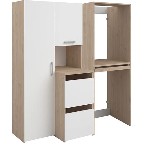 Vente-Unique – Meuble machine à laver avec placards et colonne de rangement – Naturel clair – L64.2 x H184.4 – Éco-responsable, fabriqué en France