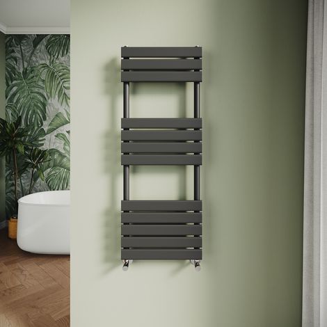 ELEGANT Modern Central Heating Towel Radiator Bathroom Flat Panel Heated Towel Rail 1200x450mm Black (1/5)