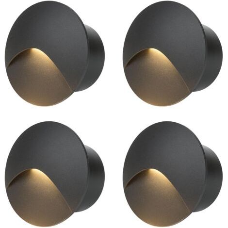 3W LED-Treppenleuchte, 60mm runder Einbaustrahler, warmweiße Wandeinbauleuchte mit Unterputzdose, 230V Aluminium-Wandleuchte IP44, für den Innen- und Außenbereich, Schwarz (4er-Pack)