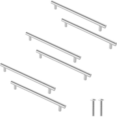 Set mit 6 Nickelgriffen – 128 mm breit, 200 mm lang, Schrank- und Küchenschrankgriffe aus Edelstahl (1/5)