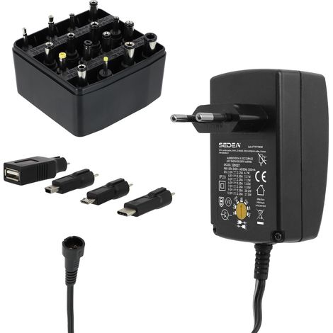 Chargeur Universel Réglable 3V à 12V  Alimentation Multi-Embouts 20 Adaptateurs Jack & USB-C
