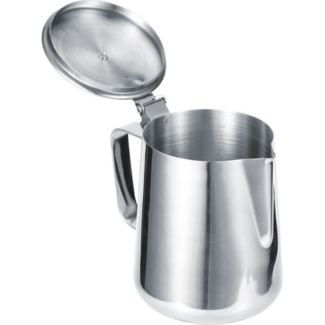 Milchaufschäumkännchen aus Edelstahl, dickflüssig, mit Deckel, für Latte Art, für Kaffee zu Hause, 600 ml (1/5)